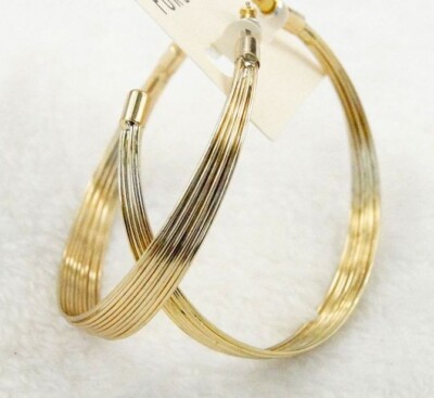 6cm gold coloured 10 layer wire hoop earrings UK