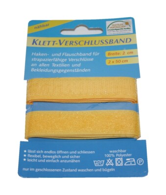 Klettband Klettverschluss 2x50cm 2cm gelb (1007) 	