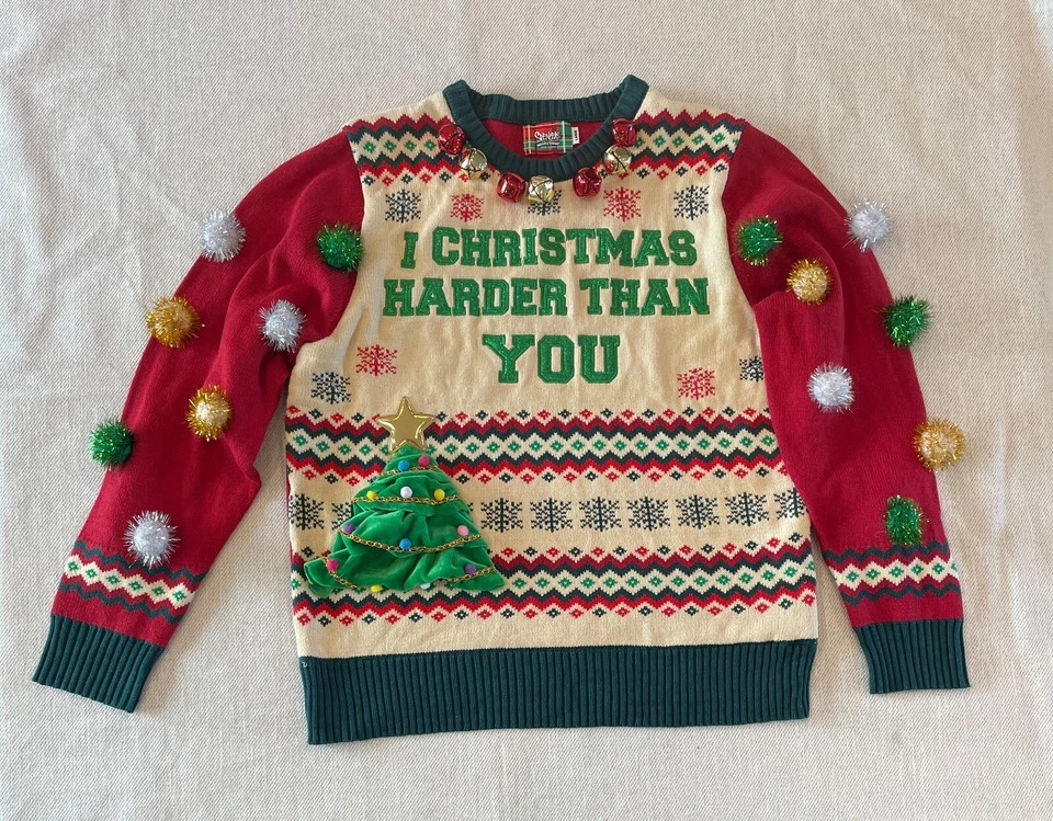 Spencer’s Workshop Light-Up I Christmas Harder Than You Ugly Christmas Sweater L - Image 3 of 4