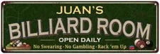 JUAN'S Billiard Room Sign Green Metal Game Room Gift Decor 106180106055