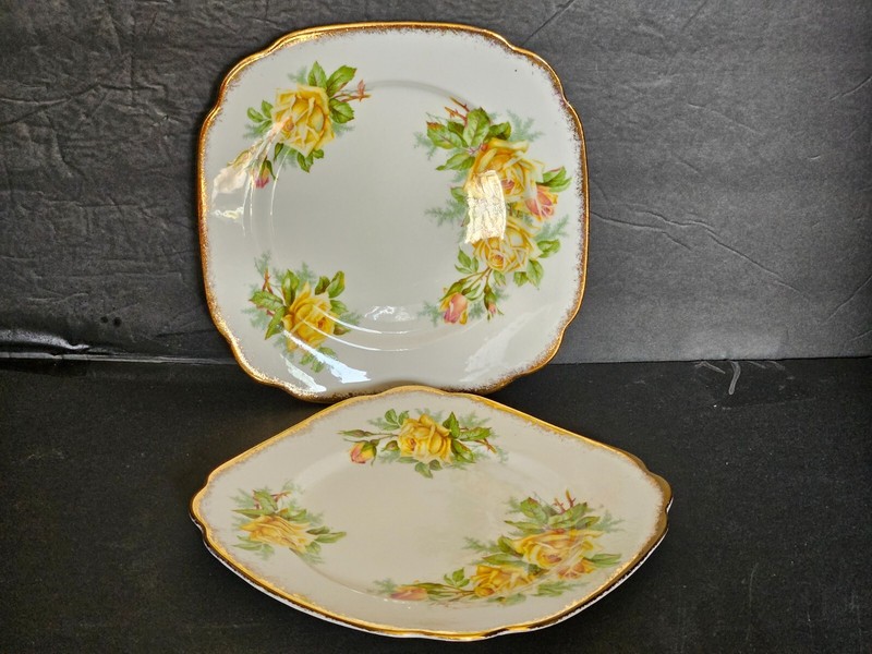 Set of 2 Royal Albert Tea Rose Yellow Square Salad Plates