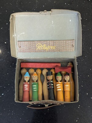 Antik Vintage Handarbeit Holz Kegeln Spiel Antik Box Klassisch Spielzeug Geschenk Holz