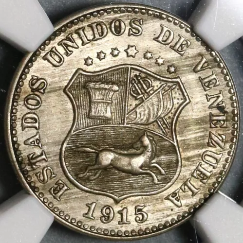 1915 NGC AU 58 Venezuela 5 Centimos Scarce Horse Coin (20021903C)