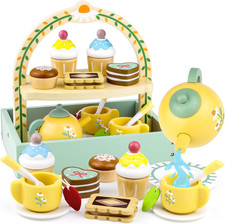 Wooden Tea Sets for Little Girls 1-3 Play Food Cake Toys Toddlers 3-5 Kitchen Ac