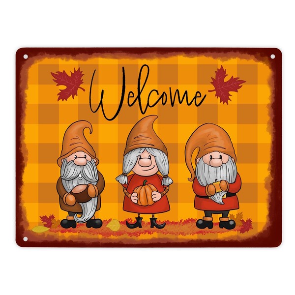 Welcome Wichtel Metallschild XL In 21X28 Cm In Herbstlichen Farben-image