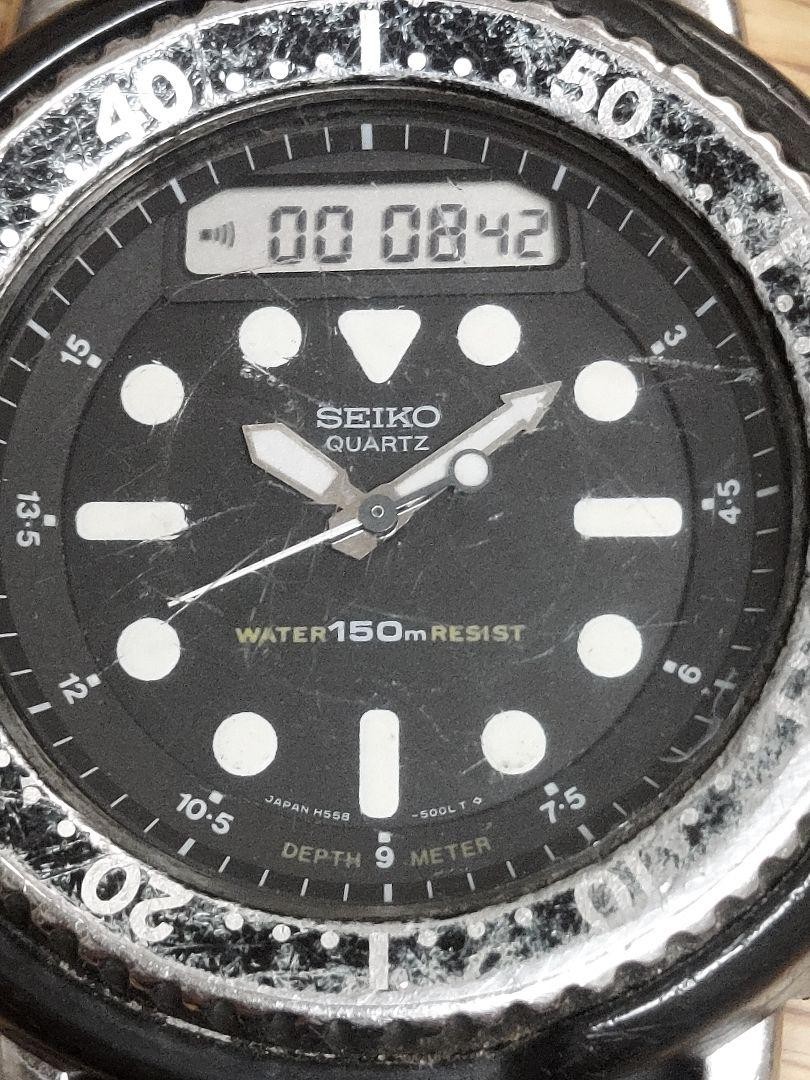 SEIKO 150m Ernie Quartz H558-5000 Men's Wristwatch Black Vintage