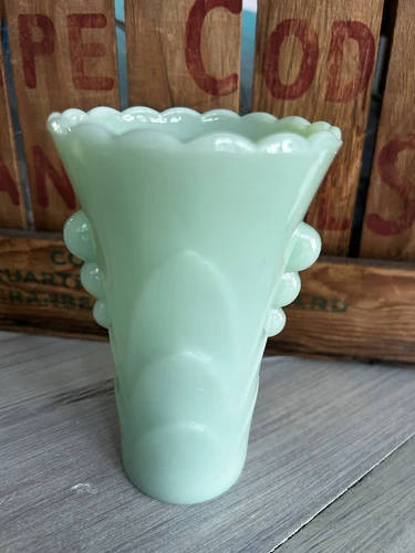 Vtg FIRE KING Anchor Hocking Jadeite Green Glass Tumbler Art Deco Vase