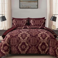 Burgundy Comforter Set Full Size, Maroon Damask Texture 7 Pieces Bed in a Bag...