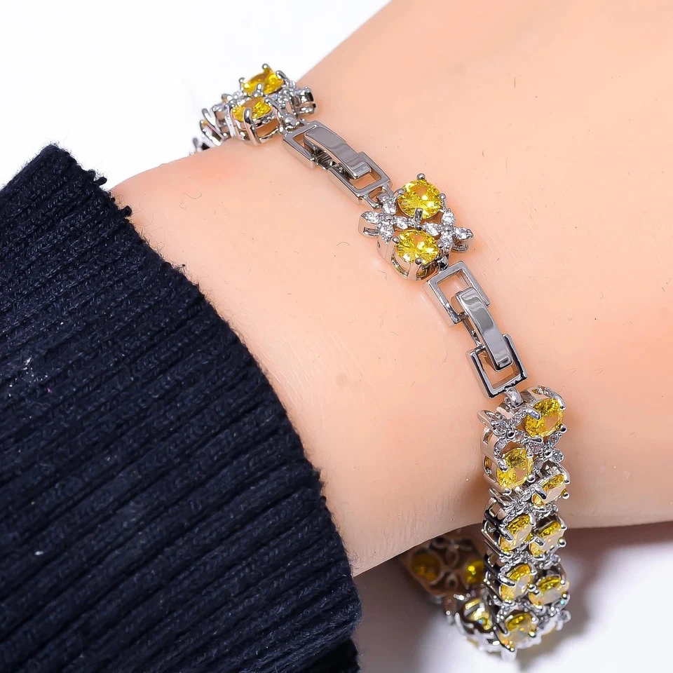 Brazalete de tenis para mujer 10 quilates simulado citrino/circonita cúbica chapado en oro blanco de 14 k 7,5 pulgadas Foto 3 de 3