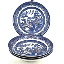 Churchill Blue Willow Soup Pasta Bowl 7.75” Made in England Vintage Set Of 4