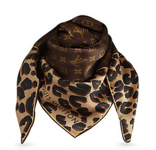 New Unisex Louis Vuitton Scarf Monogram Leopard Animal Print Brown Silk Wrap
