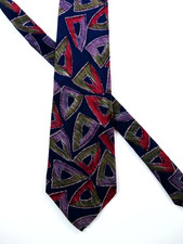 Nino Cerruti Silk Crepe Necktie Made In USA Triangular Geometrics Vintage 1999