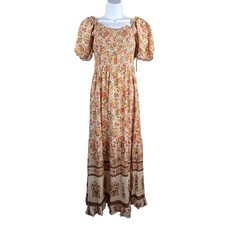 Kindred Floral Maxi Dress Smocked Puff Sleeve cottage core milk maid sz PS