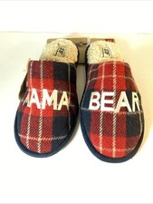 Dearfoams MaMa Bear Women's Size Medium 7-8 Navy Plaid memory foam NEW