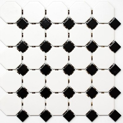 octagonales Mosaik weiß schwarz matt Küche Fliesenspiegel WB13-OctaG468 1 Matte