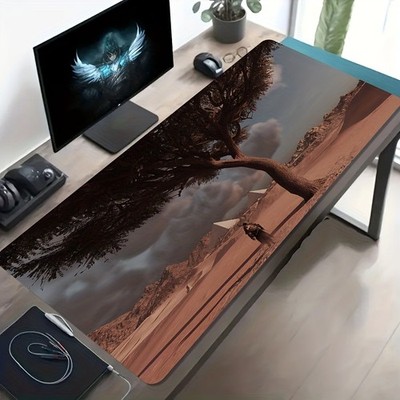 1pc Large Oversized Gaming Desk Mat with Warrior Desert Design - Non-Slip Rubbe