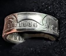 1914 Barber Half Dollar Silver Coin Ring Size 12 Hand Crafted