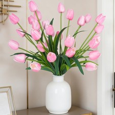 30Pack 18.9 Inch Large Pink Simulation Tulip Artificial Flowers Faux