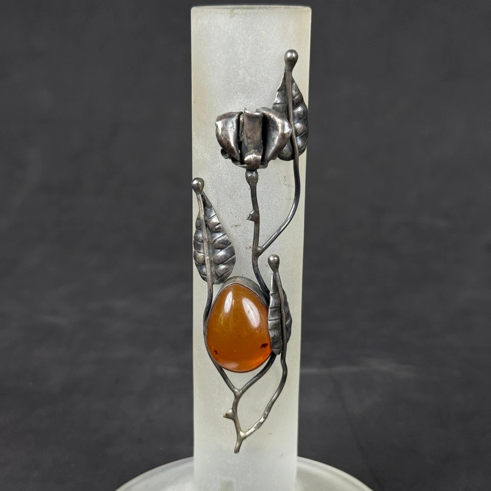 Jarrón de vidrio esmerilado de alcanfor Hemrick Salley plata esterlina ámbar piedra Foto 2 de 4