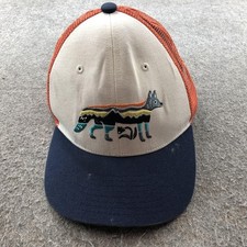 Patagonia Hat Cap Snap Back Youth One Size Tan Navy Trucker Mesh Embroidered Fox