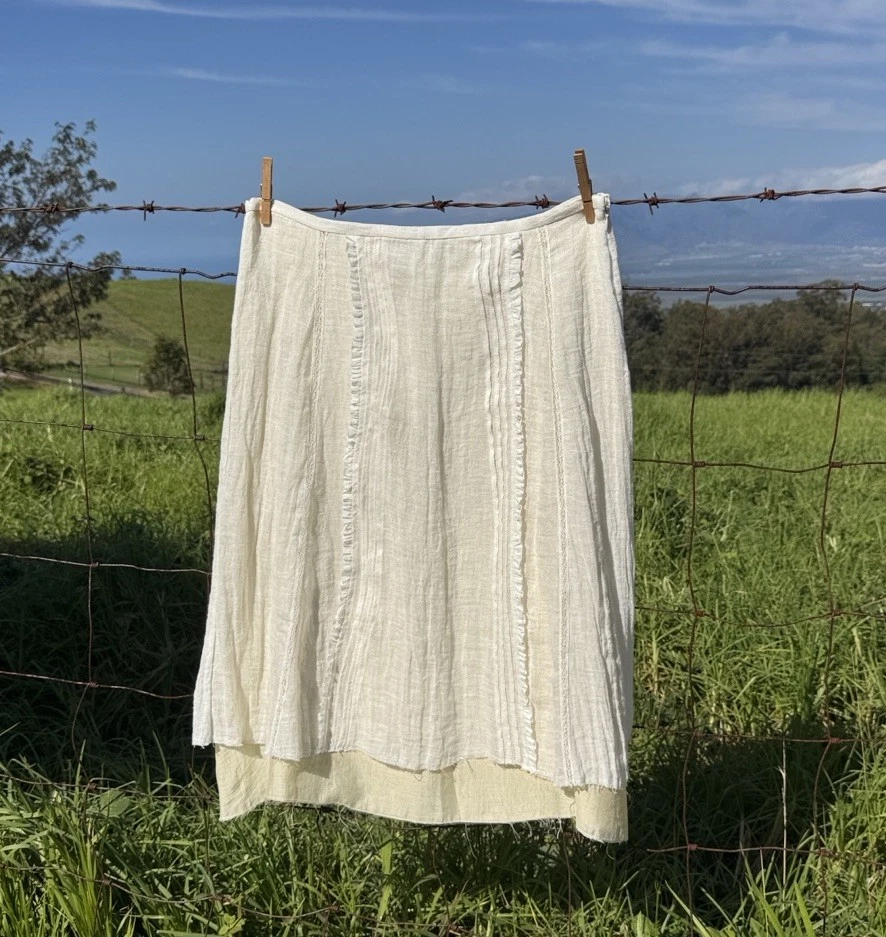 Zara Linen Layered Gauzey Midi Skirt ZW Collection boho chic Cream NWT large