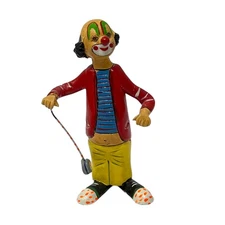 Clown with Yo-Yo Handpainted Figurine 3 1/4" Tall Red Nose Big Shoes Bald