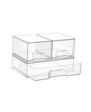 Stackable Storage Drawers Set of 3,Clear Plastic Organizer Bins 2 Small 1 Wide