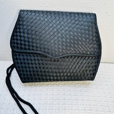 Vintage Neiman Marcus Woven Black Evening Cross-body Bag Clutch Purse Elegant