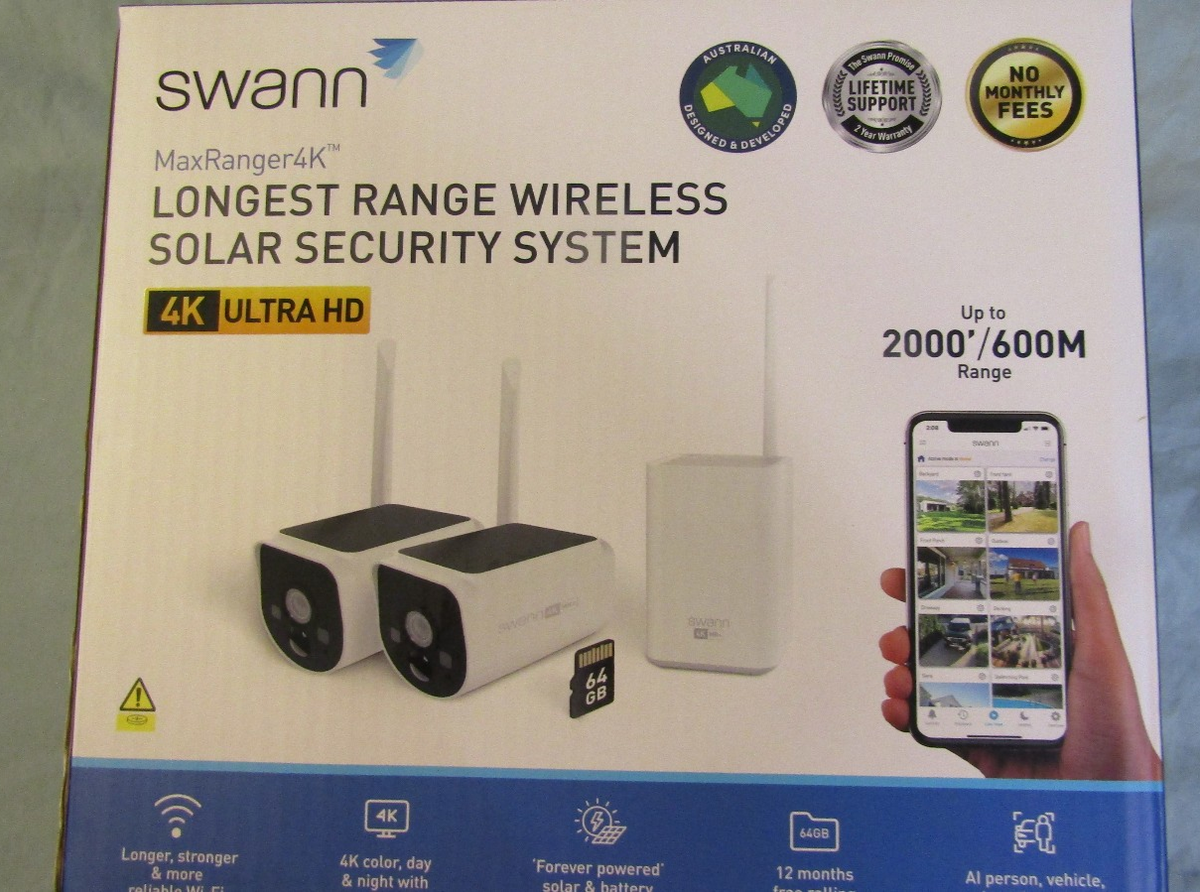 Swann MaxRanger4K Solar Camera Security System w NVR Hub 64GB