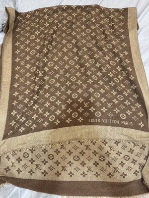 Louis Vuitton Monogram Giant Cashmere Silk Shawl Beige 54.3 x 55.9 in Luxury