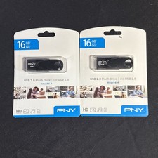 Lot Of 2 -PNY Attach  4 HD 16GB USB 2.0 Flash Drive - Black New/Sealed FreeShip