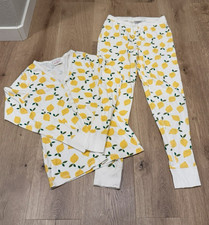 Hanna Andersson Women 2 Piece Pajamas Set Organic Cotton Small Lemons