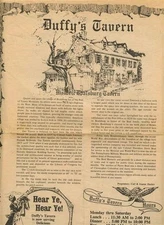 Duffy's Tavern Menu Boalsburg Pennsylvania Historic Tavern