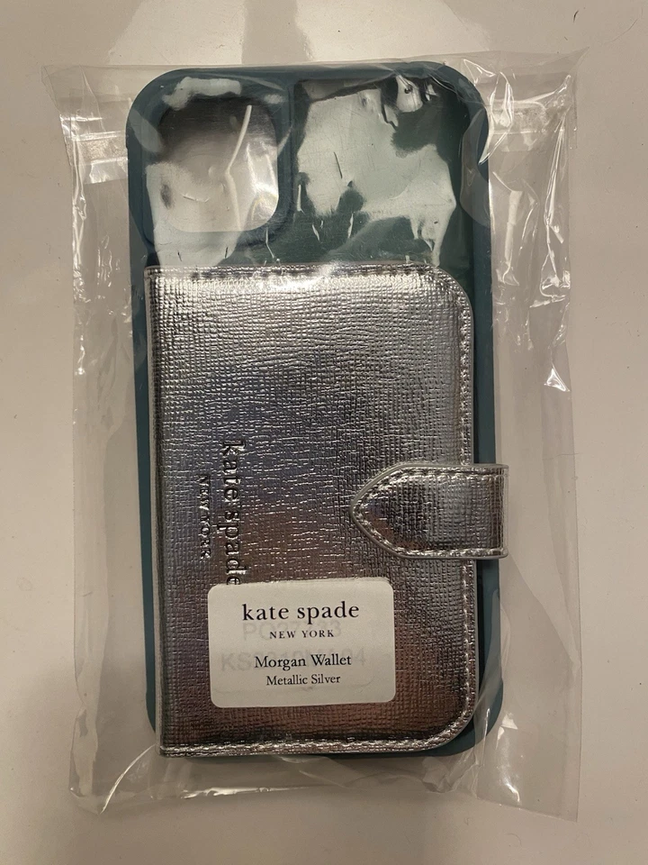 Cartera Magsafe con tarjetero magnético Kate Spade Morgan metálica de cuero plateado Foto 2 de 4