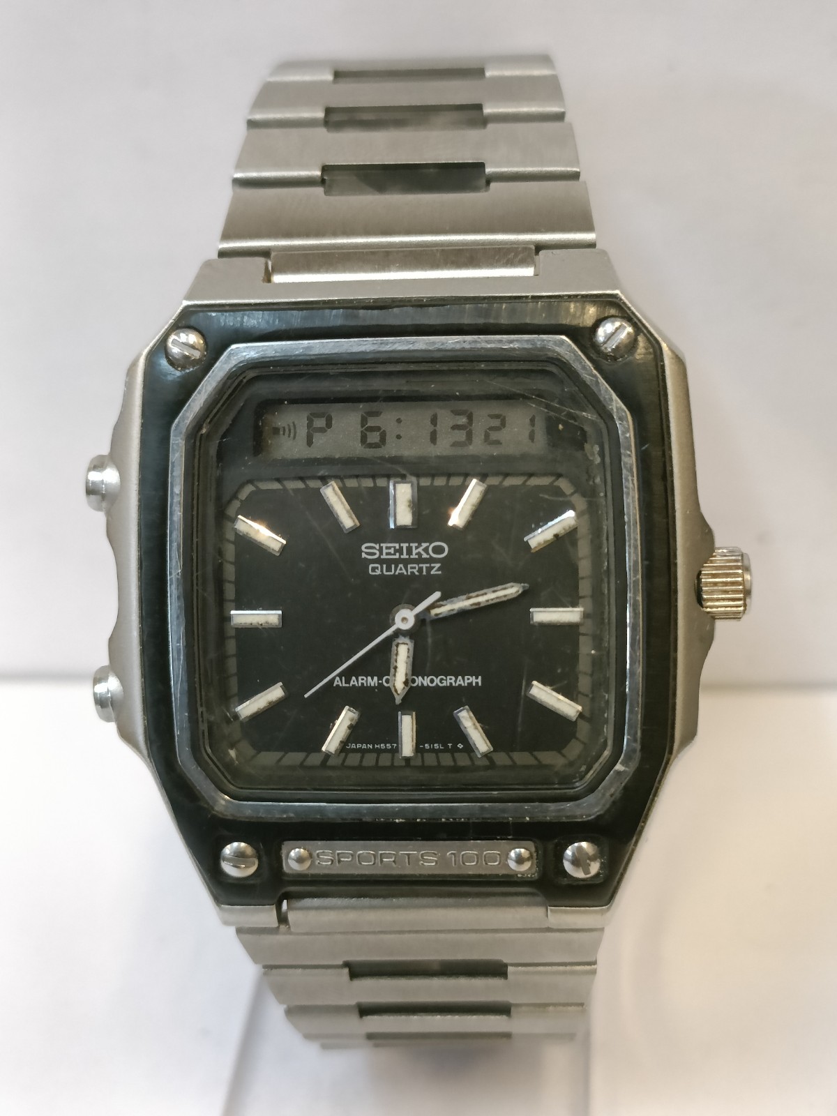 BLACK JAPAN SEIKO ANA-DIGI H557-5090 QUARTZ MEN'S DIAL WORKING VINTAGE - vintagewatches.pk