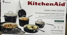 KitchenAid 9 Piece Set Ceramic Forged Aluminum Nonstick Cookware Set Onyx Black