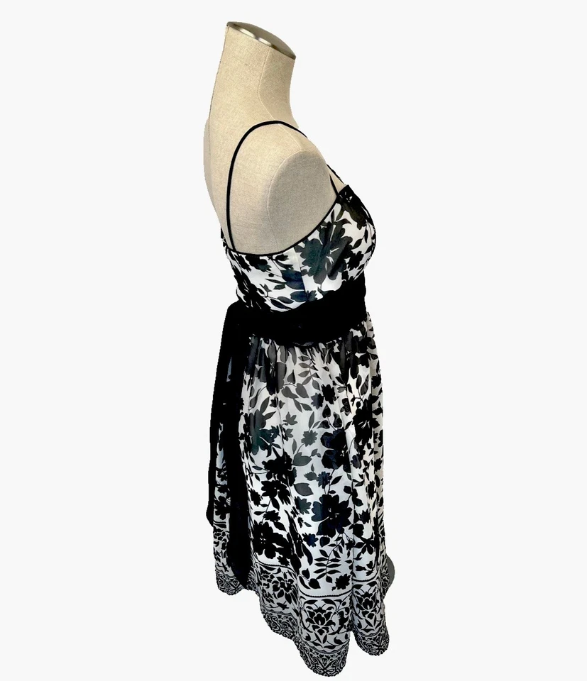 Dress Barn (XS) Vintage 90s Floral Layered Chiffon Knee Tea Length Dress - Image 3 of 4