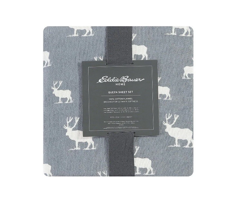 Eddie Bauer Twin Grey 100% Cotton Flannel Sheet Set - Elk Pattern - Image 4 of 4