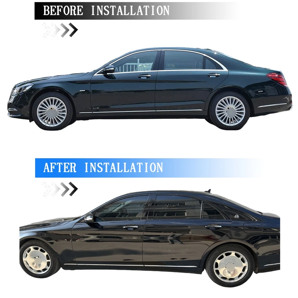 Glossy Black Chrome Delete Window Trims For Mercedes Benz S-Class W222 2014-2020 Foto 2 de 4