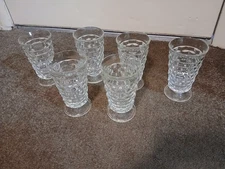 Pack Lot Set Of 7 Indiana Glass Whitehall Cubist Clear Water Tea Footed Tumbler 