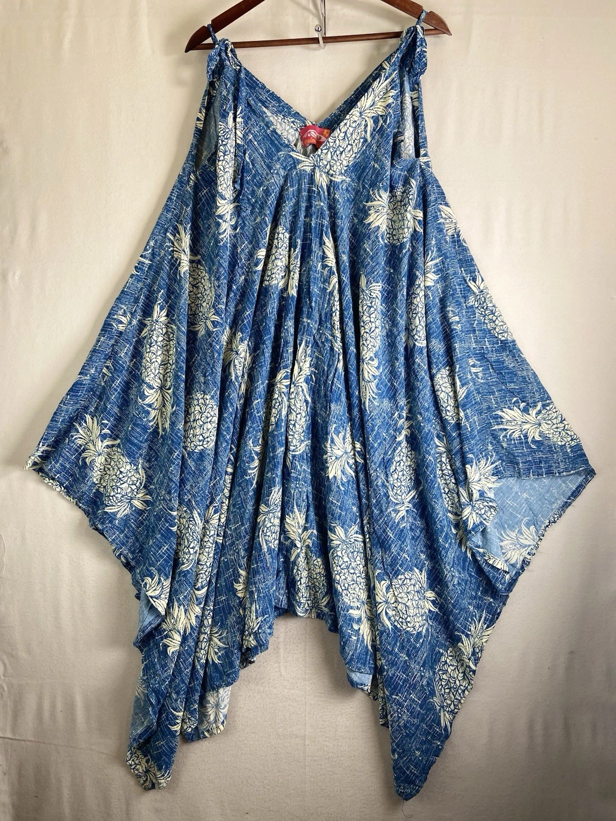 Palmwave Pineapple Print Poncho Dress Blue Hawaiian Beach Cover Up Kaftan One