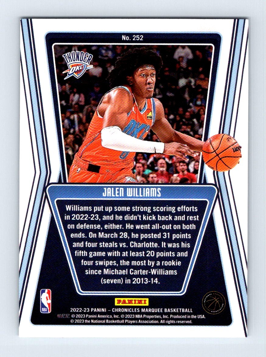 2022-23 Panini Chronicles - Marquee Jalen Williams #252 (RC