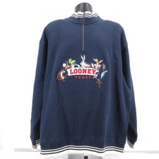 Vintage WB Studio Store Looney Tunes Embroidered 1/4 Zip Sweatshirt Size XL