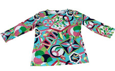 Melly M Nylon Shirt Size Large Colorful 3/4 Sleeve Stretch Made in USA
