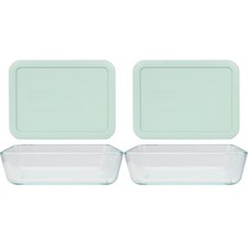 Pyrex 2 7210 3-cup Glass Dishes  2 7210-PC Muddy Aqua Lids