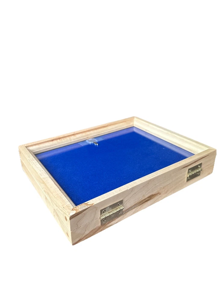 Maple Wood Display Case 12 X 9.5 X 2”with Blue Liner for Arrowheads Knives Coins - Image 2 of 4