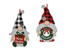 Christmas Gnome Glittered Wood Welcome Hanging Signs, 14x8