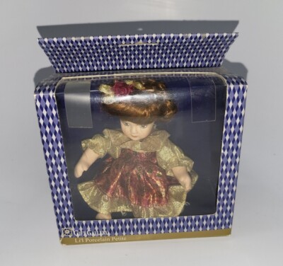 VINTAGE Gift Gallery Lil Porcelain Petite China Doll Red Head Fancy Dress New