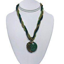 Multi Strand Green Seed Bead Necklace With Peacock Pendant 5889-1-2
