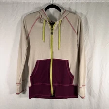 Zumba Hoodie Womens Medium White Purple Full Zip Drawstring Pockets Cotton Blend